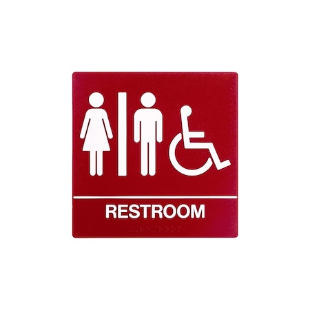 Bcf 8 x 8, Unisex Door Sign, Square Print, Picture, Text With Braille and Handicapped Symbol, Red SB444-RED